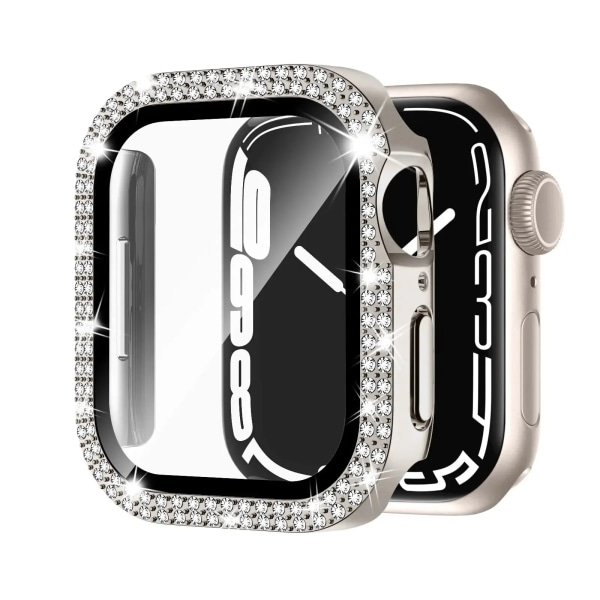 Glas+Diamond Cover För Apple Watch case 40mm 44mm 41mm 45mm 38mm 42mm Bling Bumper Protector iWatch series 9 3 5 6 7 8 se case Starlight 40mm series 654 SE