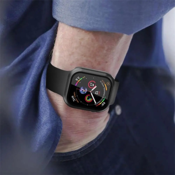 Glas+ Cover för Apple Watch case 44 mm 40 mm 45 mm 41 mm 42 mm 38 mm iWatch 8 3 7 SE Skärmskydd Apple watch series 9 Tillbehör blue 44mm series 654SE