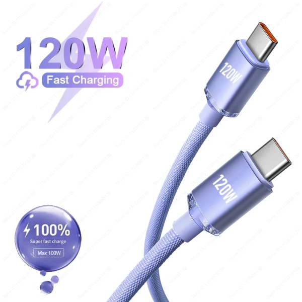 PD 120W 6A Snabbladdning Typ C Kabel För iPhone 15 Pro Max USB C Snabbladdningskabel För Samsung Xiaomi Huawei Datasladd Kabel purple 1.5m