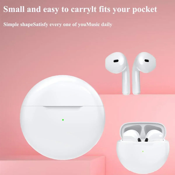 Tws Pro6 -kuulokkeet Bluetooth-kuulokkeet mikrofonilla 9D Stereo Pro 6 -nappikuulokkeet Xiaomi Samsung Androidille Langaton Blueto Oth -kuulokkeet White