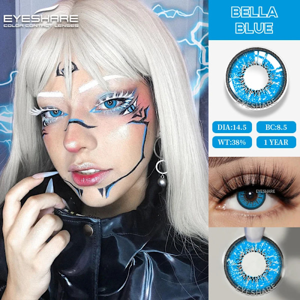 Eyeshare 2St Lila Kontakter Fashion Färg Kontaktlinser För Ögon Röda Linser Blue Eye Kontaktar Hög Kvalitet Mjuka Linser Årligt BELLA-GREEN 0