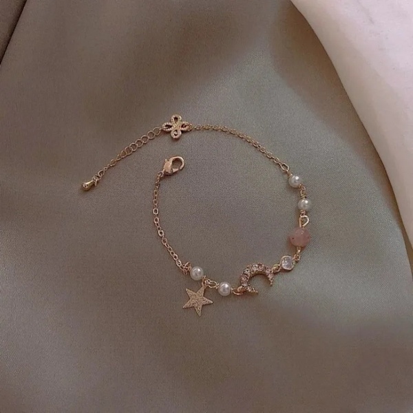 Koreanska Zircon Pearl Star Moon Armband För Kvinnor Söt Elegant Bow Justerbar Armband Bangle Flickor Mode Smycker Partigåva StyleA