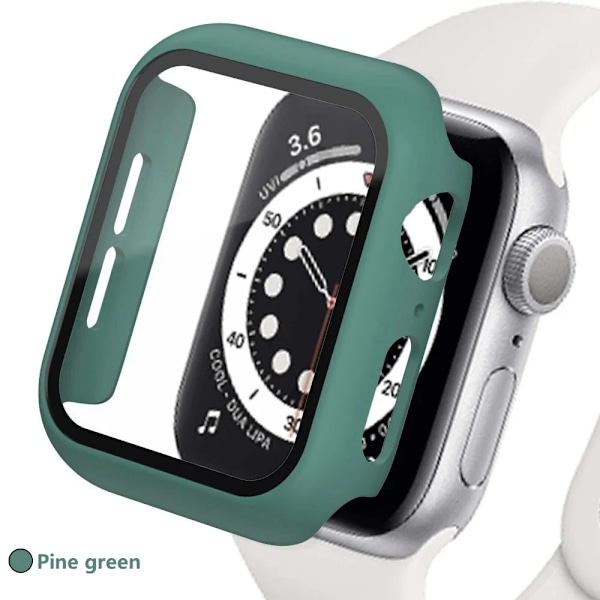 Härdat Glas Låda För Apple Watch Series 8 7 44Mm 45Mm 41Mm 40Mm 42 Iwatch 6 Se 5 4 3 Skärmskydd. Tillbehör Till Apple-Klocka Pine green 45MM