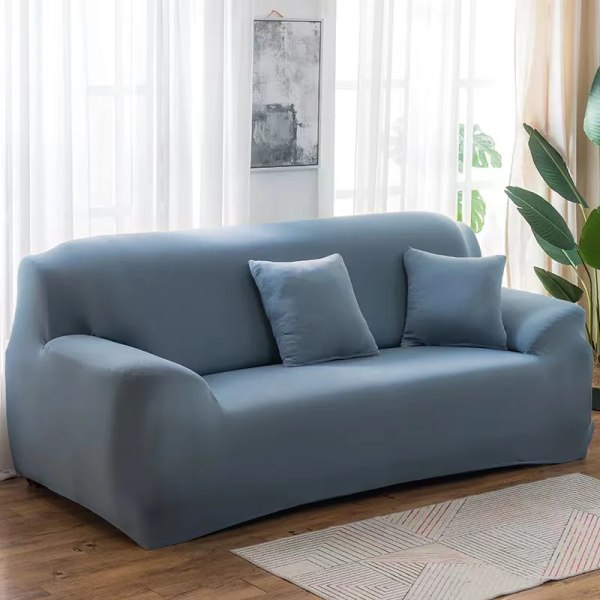 Enfärgade elastiska sofföverdrag för vardagsrum Spandex sektionshörnsoffa Underklädnader Cover 1/2/3/4 sits Grey blue 3-seat 195-230cm