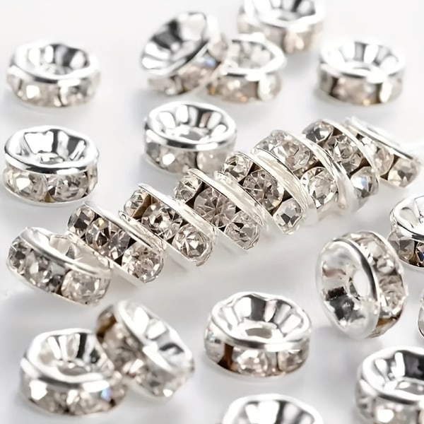 100/600 st Silverpläterade tjeckiska kristallstrass Runda lösa distanspärlor 8 mm (0,31 tum) För DIY-armband Halsband Hantverk