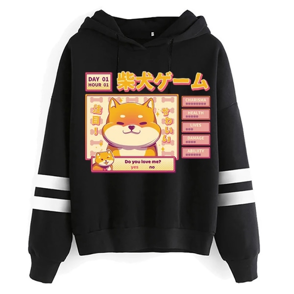 Shiba Inu Hoodie Harajuku Funny Cartoon Pullover Dam Ulzzang Söt koreansk stil Kawaii Sweatshirt Streetwear 90s Hoody Dam black816 Asian 2XL