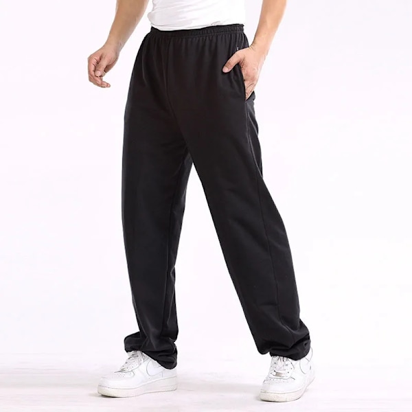 Forår Efterår Mænd Baggy Løs Sweatpants Mænd Bukser Solid Farve Elastisk Bomuld Casual Lige Bukser black 4XL