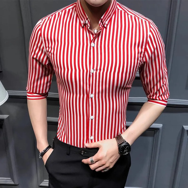 2023 Nya skjortor för män Kläder för män Koreansk Slim Fit Halvärmad Skjorta Herr Casual Plus Size Business Formell Wear Chemise Homme 5XL black L      51 to 57kg