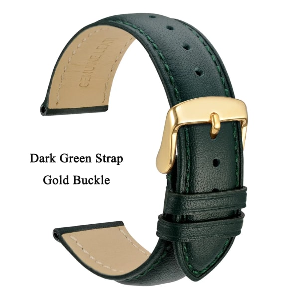 Watch i äkta läder 14 mm 16 mm 18 mm 19 mm 20 mm 21 mm 22 mm 23 mm 24 mm Ersättningsband Armband för män kvinnor Dark Green-Gold 14mm