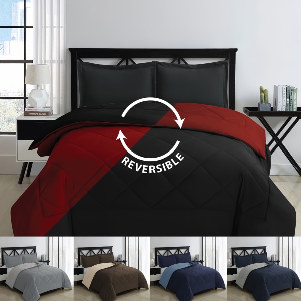 2/3 st Vändbar enfärgad dun alternativ täcke set Allseason sängkläder inkluderar 1 täcke och 2 örngott (utan kärna) Maskintvättbar Burgundy/black 229cm*259cm
