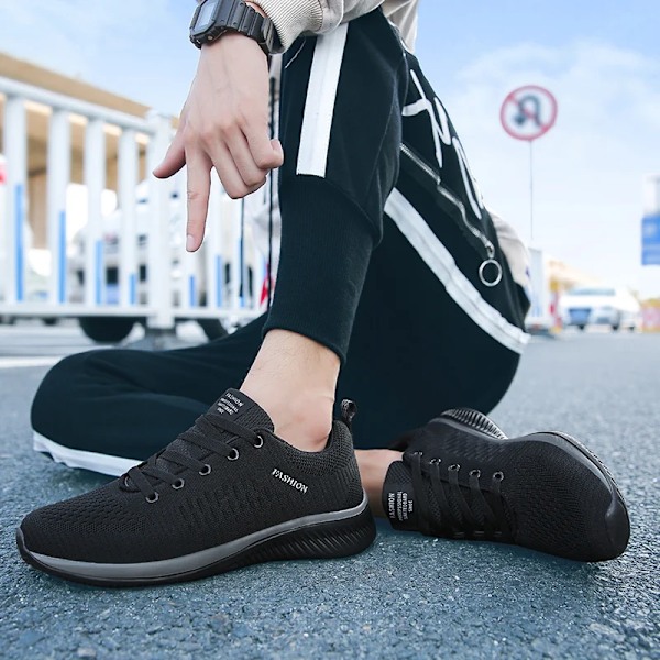 Mænd Løb Sneakers Kvinder Letvægts Sportsko Klassisk Mesh Åndbar Casual Sko Mænd Mode Moccasins Sneaker black 44