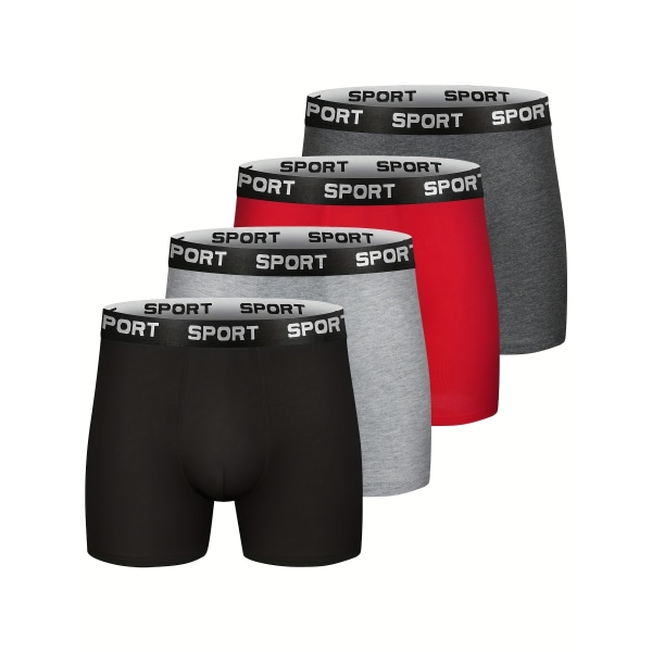 4-pack herrbomull Andas Bekväm Mjuk Stretchig Enfärgad Boxer Underkläder 2 Black+1 Dark Gray+1 Red XL(52)