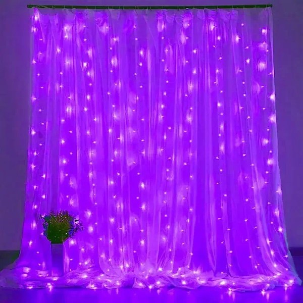 Nytårsgardinlysstreng LED-lys USB-stik Dekoration Havefest Vindue 2025 Bryllupsdekoration Julelys Udendørs Purple 3Mx1M-100LED