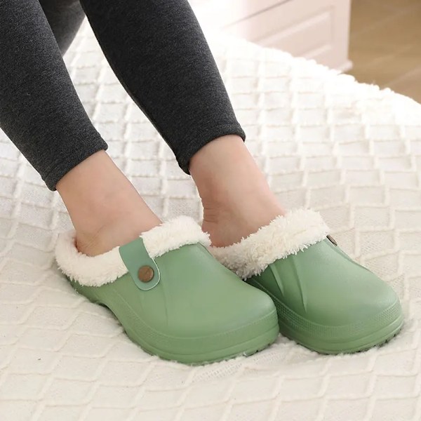 Bebealy Mode Kvinnor Clogs Fur Tofflor Mäns Fleece Trädgård Clogs Nya Män Trädgård Skor Utomhus Antiskid Vattentät Sho Er White 37-38(9-9.2 inch)