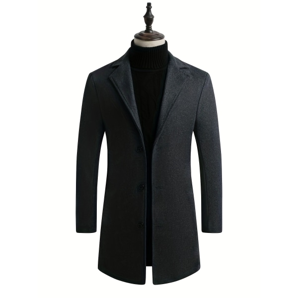 Klassisk design trenchcoat, mäns semi-formella Button Up Lapel Overcoat för höst och vinter verksamhet Navy Blue XXS(42)