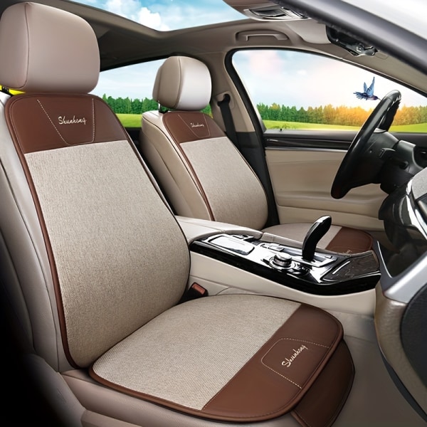 Uppgradera din bilkomfort med 2 st/pack bomull och linne Halkfria sätes- och ryggkuddar Beige（Seat+Backrest）