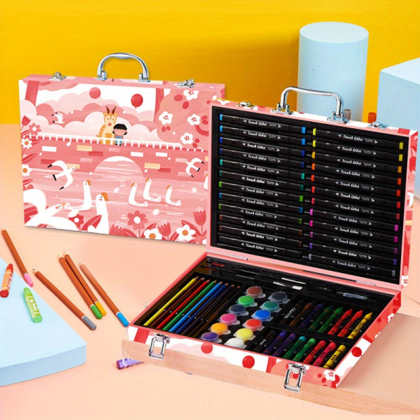 Ritmarkeringssats, ritningskonsttillbehör, set med akvarellpennor, kritor, färgpennor, studenttillbehör, målningsverktyg Flickor och pojkar