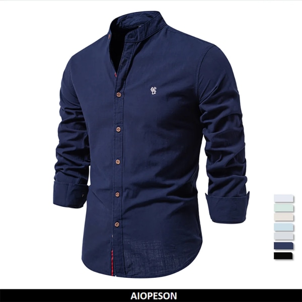 Ny vårskjorta i bomull för män Enfärgad långärmad skjorta av hög kvalitet för män Lapel Casual Sociala skjortor för män YM01A9-71-Black EUR XXL 100-105kg