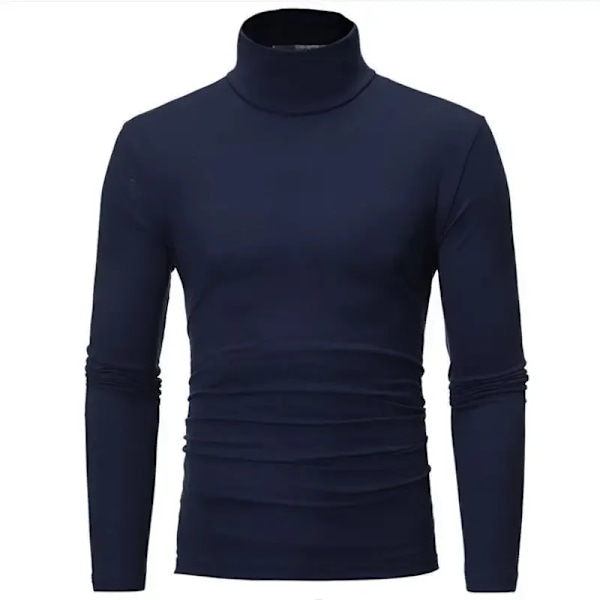 Termisk Undertrøje Toppe Mænd Vintertøj Termisk Skjorte Efterår Mænds Vinter Tights Høj Hals Tynd Slim Fit Langærmet T-shirt Navy L