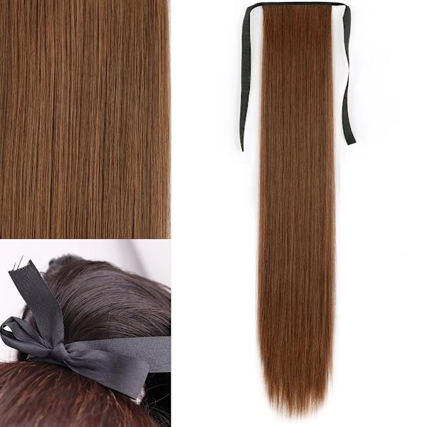 Merisihair Syntetiska Lång Rakt Wrap Runt Clip I Ponytail Hår Förlängning Värme Reistan Pony Svans Falska Hår D13-4-30 22inch 55cm