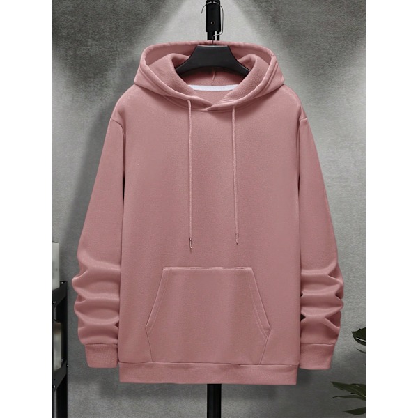 Mænd Kangaroo Pocket Snøre Termisk Hættetrøje Coral Pink M