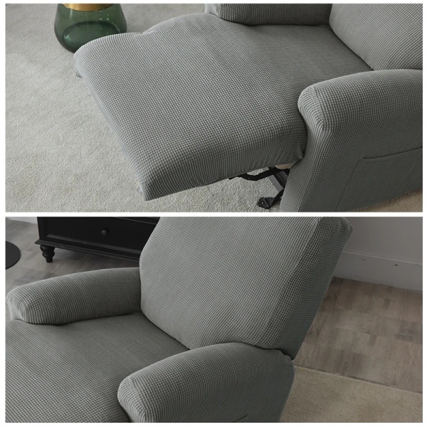 Stickad Recliner Soffa Överdrag Lazy Boy Elastisk Soffa Skydd Relax Fåtölj Överdrag Lounge Hem Husdjur Anti-Scratch 1/2/3/4 sits grid-Off White 2 Seater