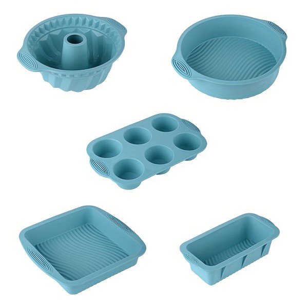 5 st, Non-Stick silikon Bakform Set - Inkluderar muffins, bröd, Bundt, tårta och fyrkantig form - BPA-fri - Perfekt för att baka läckra godsaker Nordic Grey