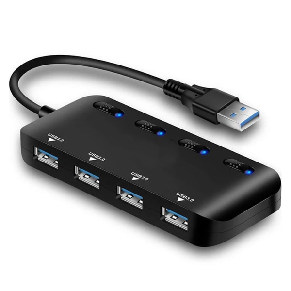 Concentrator USB 3.0 à 4 portar, haute vitesse, multiple 6 000 S6, répartiteur, commutateur independant, prolongateur pour PC och ordinateur portable Black