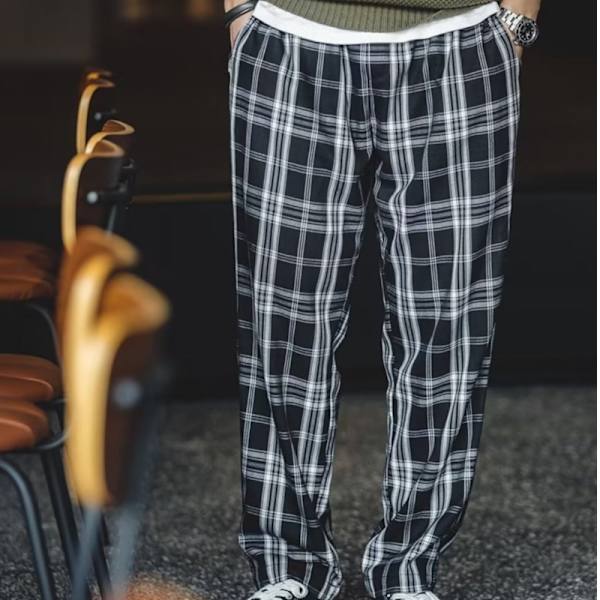Plaid Casual Byxor Mäns Långa Byxor Lös Raka Slim Look Bred Ben Lös Midja Byxor Mäns Vår Och Höst Nytt Yellow XL