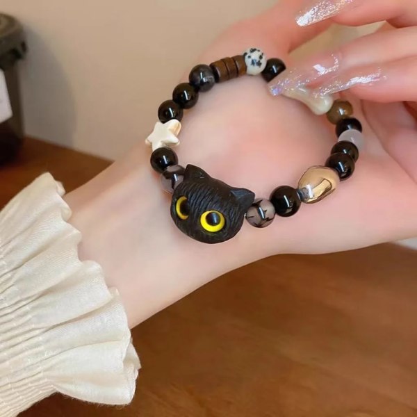 Minimalistiskt svart kattarmband Kvinnor Söt Cool Tecknad Big Eye Djurhänge Charm Rem Rep Armband Smycken Vänskapspresent BR23Y0594-1