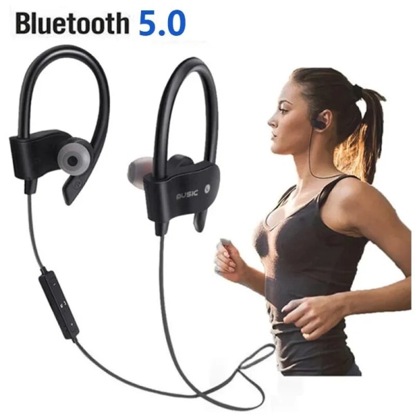 Trådlösa hörlurar Öronögla Öronkrok Öronsnäckor Trådlöst Bluetooth -headset Handsfree Nackband med mikrofon Bluetooth hörlurar Black