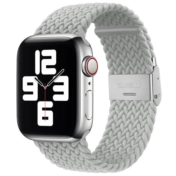 Flätad Solo Loop För Apple Watch ultraband 49mm 45mm-40-41mm-44mm Nylon Elastiskt armband iWatch series 9 8 se 6 7 5 4 3 band Pearl White 17 49mm 45mm 44mm 42mm