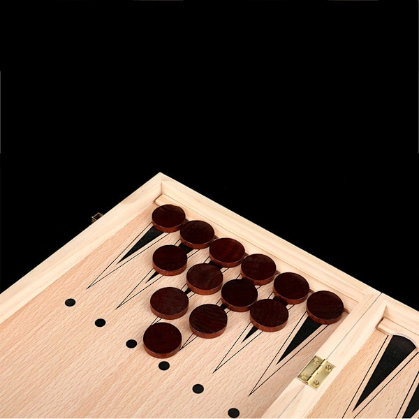 3 i 1 skakbræt, foldbart træ bærbart skakspilbræt, træ skakbræt til voksne (skak + dam og backgammon) 24CM Chess Board