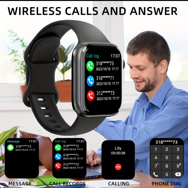 Fashion Wireless Call And Answer Smart Watch 4,65 cm tums helskärmspeklocka för män och kvinnor för flera sporter, uppringning/svarartelefoner Black & Gray