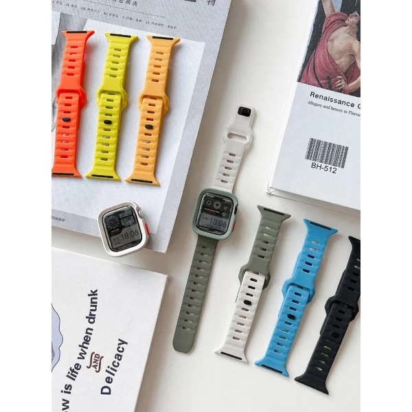 Candy Case+ Rem För Apple Watch Series 9 45mm Band 8 7 41mm SE 6 5 4 44mm 40mm Gummi Correa Rem iwatch Ultra 2 49mm bk Black 38mm Series 3 2 1