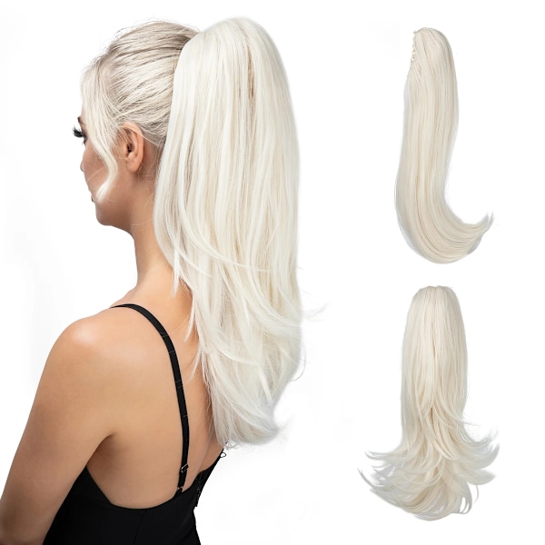 Syntetisk Klo Clip I Ponytail Hår Extensions Hårstycke Lång Silky Rak Fake Blond Pigtail Med Elastisk Band Häst Svans White Blonde