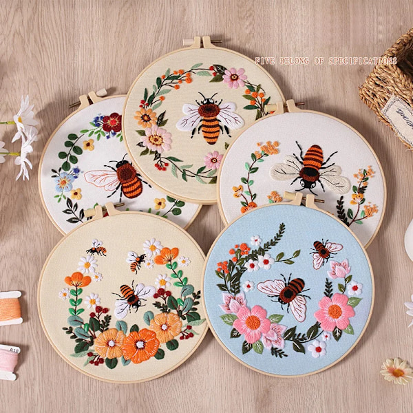 Bee Broderi Kit Til Begyndere Voksne Kors Sting Kits Håndbroderi Med Dyremønster Og Instruktioner Diy Kits C5 without hoop