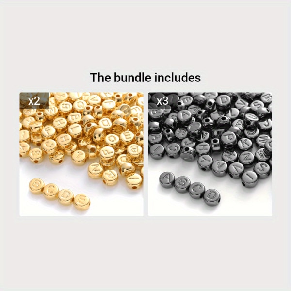 100 st blandade bokstavsbokstavar runda pärlor Legerade metallpärlor Charms pärlor för att göra smycken handgjorda armband (0,4 cm/0,16 tum X 0,7 cm/0,28 tum) Golden Color*2+Gun Black*3