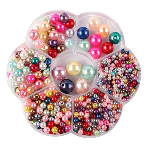 1150 st/ set Färgglada blandade runda hål Faux imiterade pärlor - DIY pärltillbehör för smycken och hantverk WHITE