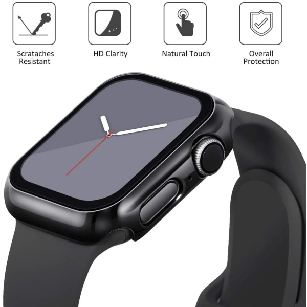 Glas+ cover För Apple Watch Case 44mm 40mm 42mm 38mm stötfångare Skärmskydd för Apple Watch Tillbehör 9 8 7 6 5 4 3 41mm 45mm Midnight blue 8 Series 654SE 44MM