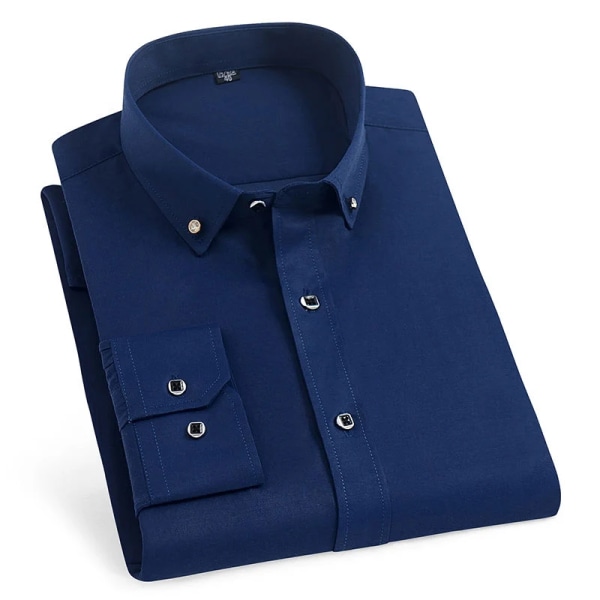 Långärmad herrskjortaklänning av hög kvalitet Casual Enfärgad Rutinpassform Design Business Manliga sociala skjortor Vit Blå Black XXL - 41