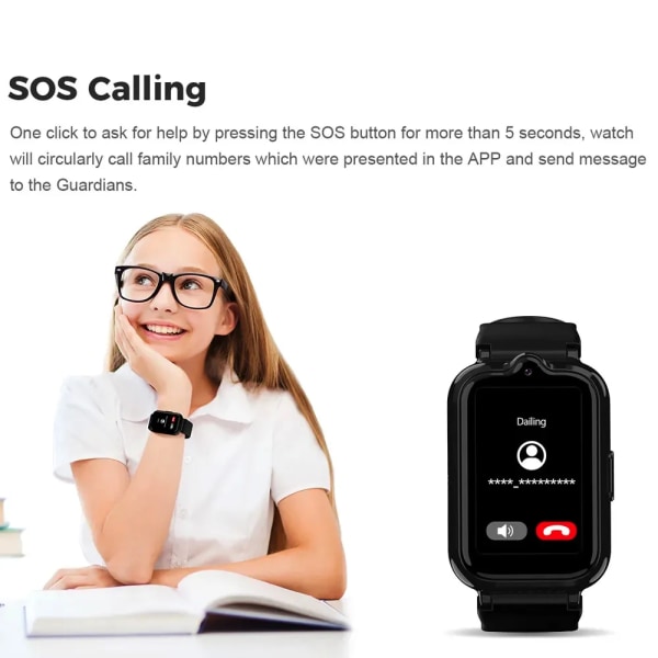 4G Barn Smarta klockor Vattentät 650mAh HD Röstsamtal Kamera Smartwatch SOS För Barn GPS Plats Studenter Tjej Pojke Sim-kort Blue
