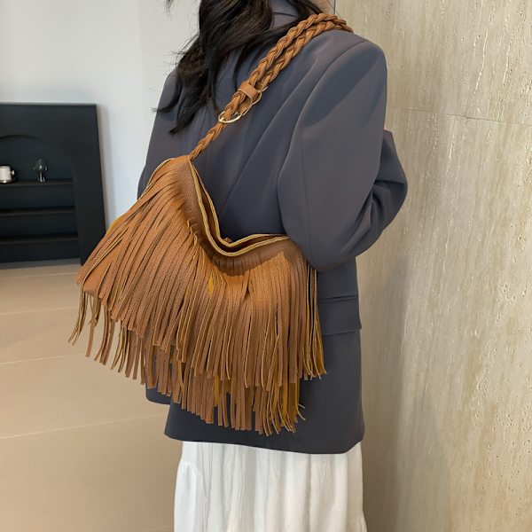 Bohemian Brun Distinctive Taske 2024 Sommer Ny Kvindertaske Retro All-Match Skulder Crossbody Taske Kvast Tasken Brown