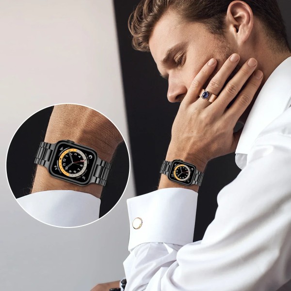 Armband i rostfritt stål för Apple Watch Band 49mm 45mm 41mm 40mm 44mm Metall correa Armband bälte iwatch series 7 6 5 SE 8 Ultra Black 38mm 40mm 41mm