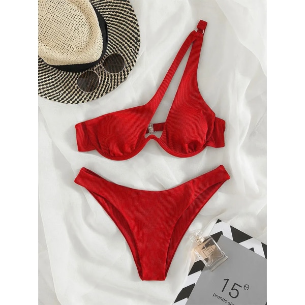 Sexiga Bikinis Baddräkter Cut Out Dam Badkläder 2023 Biquini High Cut Baddräkter Push Up Beach Bikini Set Red L