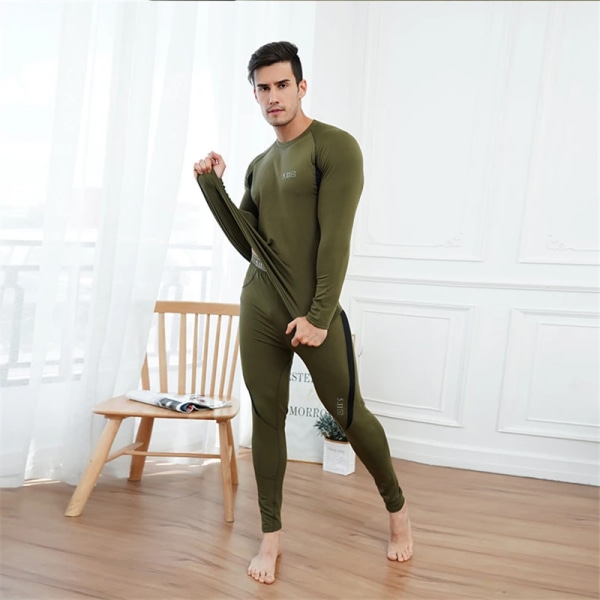 Thermal Herr Vinter Inre Kläder Termo Pyjamas Tight Elastisk Fitness Baslager Khaki XL(70-80kg)