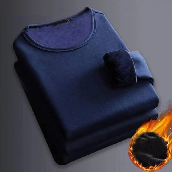 2 STK Herrunderkläder Vinter långärmade thermal Plus sammet T-shirt O-hals Enfärgad Slim Bottoming Shirt 1pcs Black 4XL 80-90kg