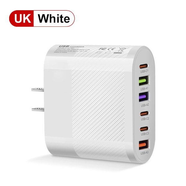 65W Usb C Laddare Flera 6 Portar Typ C Pd Snabbladdning Mobiltelefon Vägg Adapter För 14 15 Pro Xiaomi Samsung Oneplug S White US