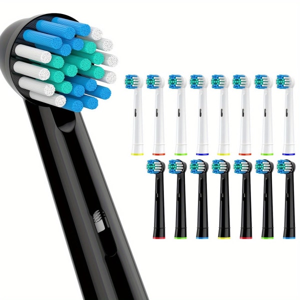 Ersättningsborsthuvuden kompatibla med Oral B Braun elektrisk tandborste 16 Count ( Black 8+White 8 )