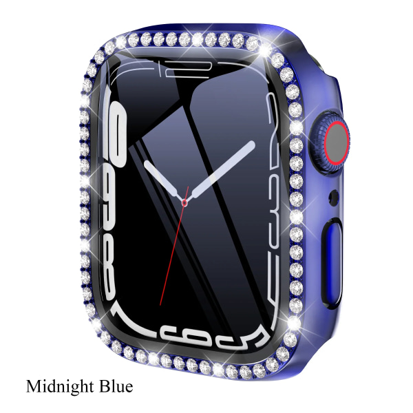 Diamantglas+ cover för Apple Watch Case 45 mm 41 mm 40 mm 44 mm 42 mm 38 mm Bling Bumper+ Skärmskydd iwatch Series 9 8 7 3 6 SE Midnight Blue Series 654 SE 40MM